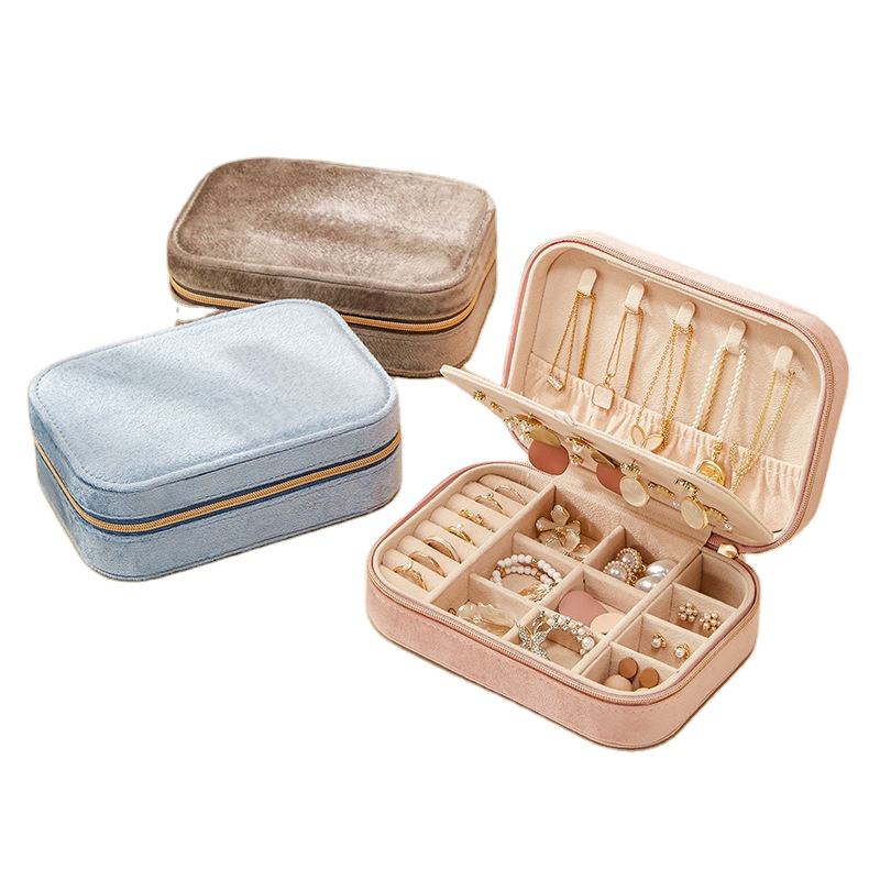 Double-layer velvet jewelry storage box